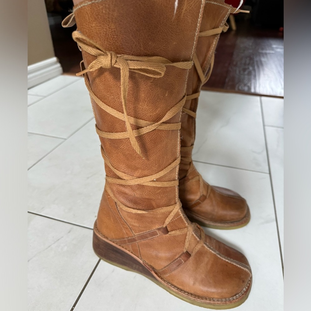 Steve Madden 2YK wedge brown leather chunky boots 40 9